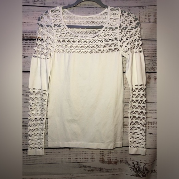 VENUS White Crochet Long Sleeve Top Medium - Picture 8 of 9